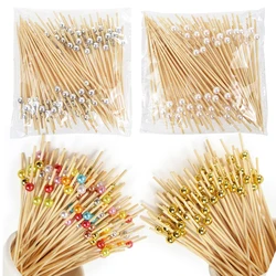 Palito de bambu descartável, urso bonito, flamingo, bufê, bolo, garfo de sobremesa, vara para casamento, decoração de festa de aniversário, comida, frutas, 100pcs