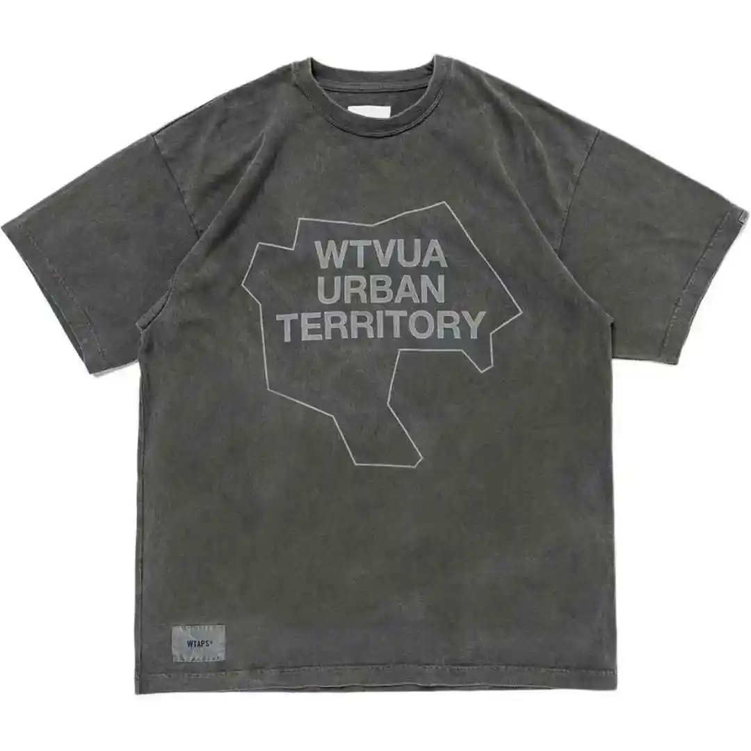 

25SS Japanese Fashion COTTON Washed Vintage Wax Printing Casual Sports Short-sleeved T-shirt