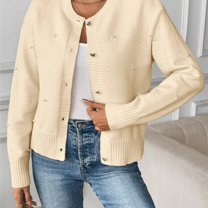 Cardigans casuais camisola puxa femmes contas de unhas cor sólida estilo simples all-match roupas femininas de malha deslocamento homewear