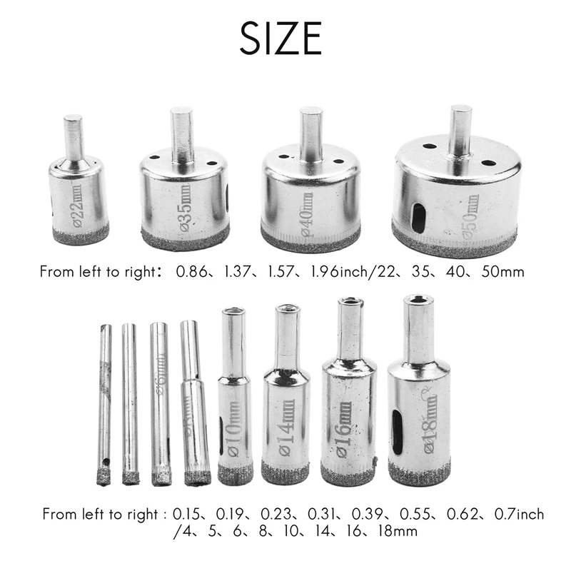 ABUL-12Pcs Diamond Drill Bits Glass Tile Hole Saw Bits Set, Hollow Core Drill Bits, Extractor Remover Hole Saws For Glass, Ceram