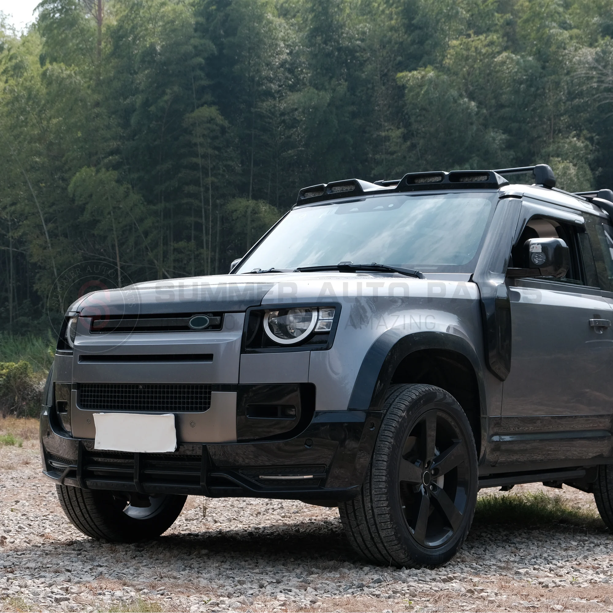 تصميم جديد اكسسوارات السيارات الخارجية طقم الجسم المصد الأمامي الشفة مع مصباح ليد لاند روفر ديفندر 90 110 #2