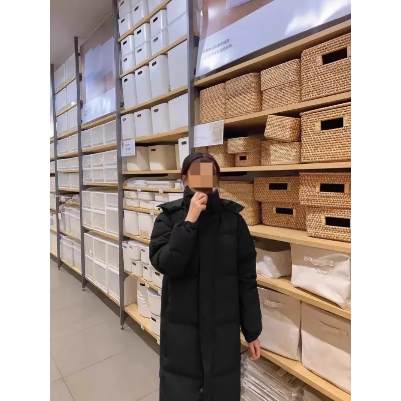 FGKKS 2025 Couple Winter Down Jacket Fashion Classic Slim Korean Style White Duck Down Men's Long Coat Women Hooded Outwear