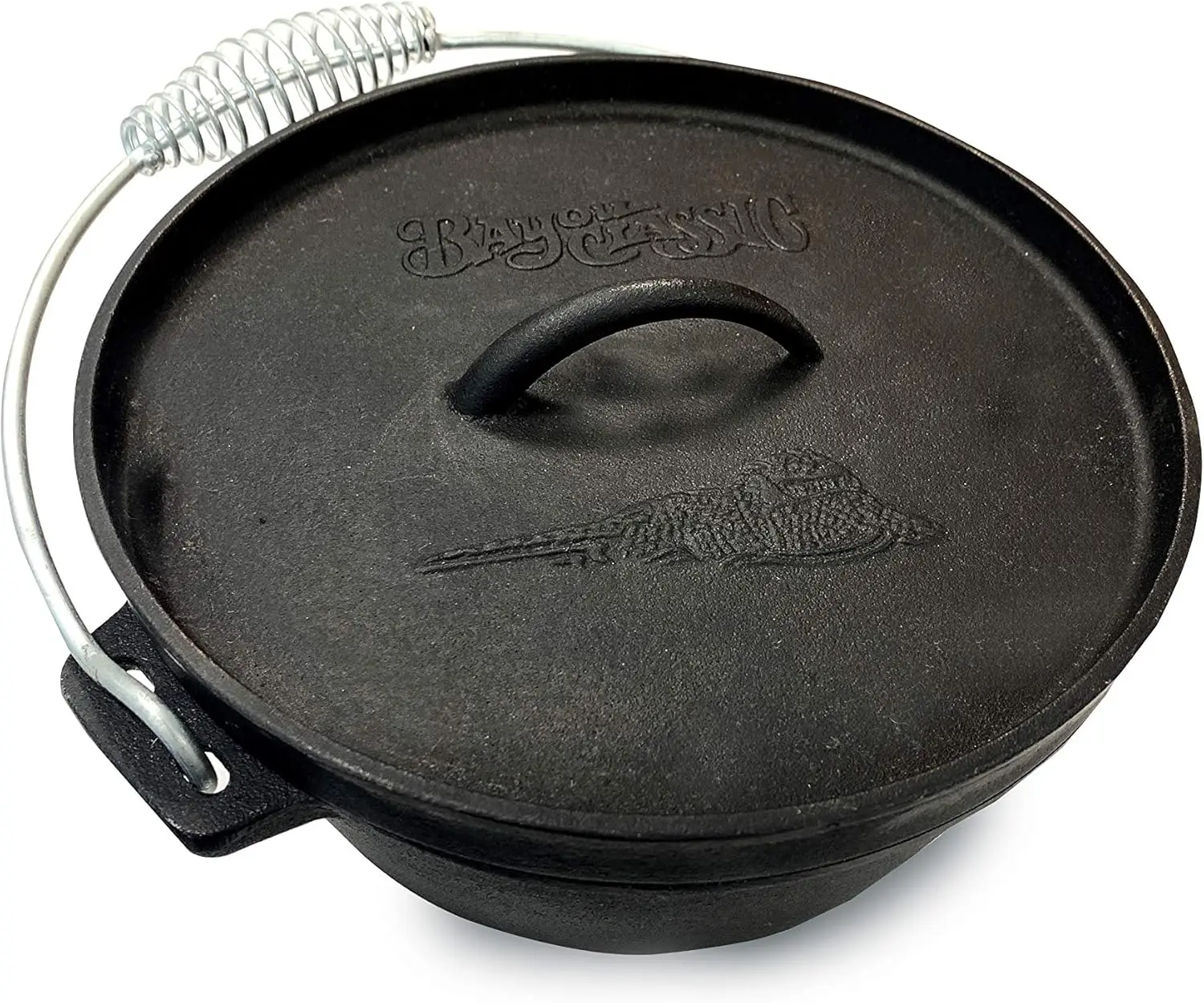 Horno holandés de hierro fundido 7402 de 2 cuartos con tapa de campamento con bridas, mango de alambre de bobina inoxidable, perfecto para usar sobre un fogata para Prepa