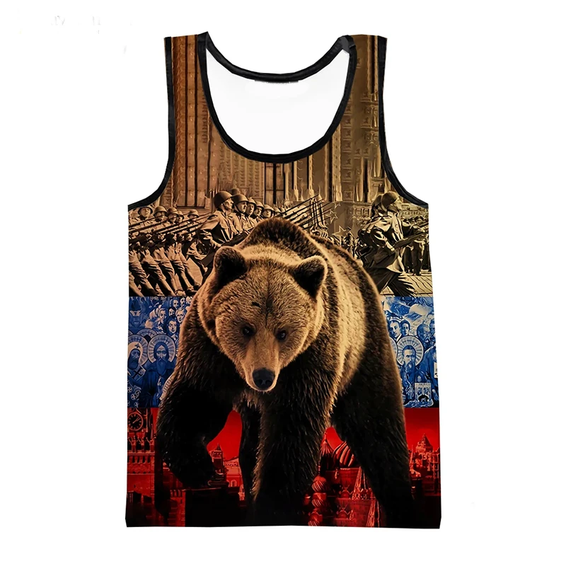 2024 New Russia Flag 3D Print Tank Top For Men Summer Vest Casual Russian Natinnal Emblem Sleeveless Shirts Male Oversized Tops