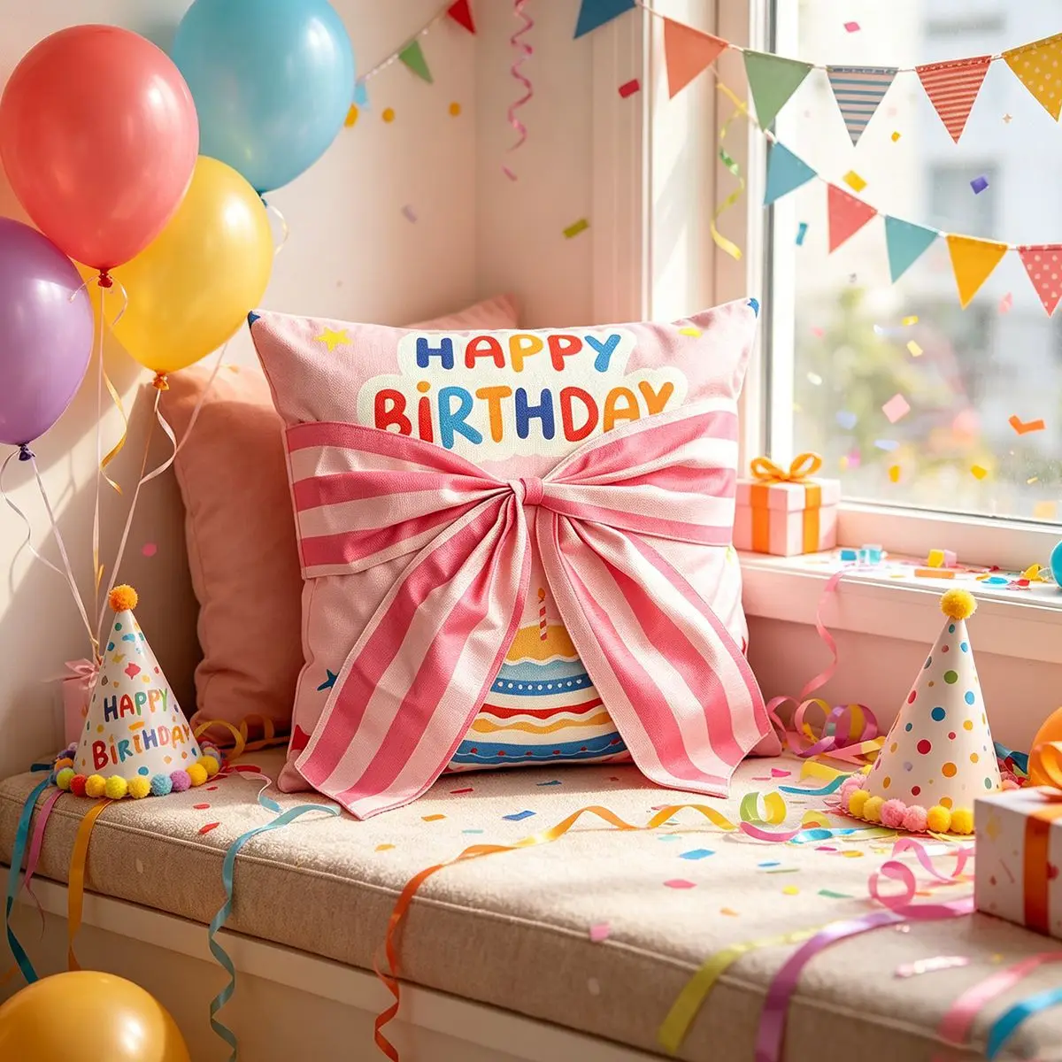 

Birthday party bow cushion - Happy birthday letter print headboard cushion for indoor sofa cushion