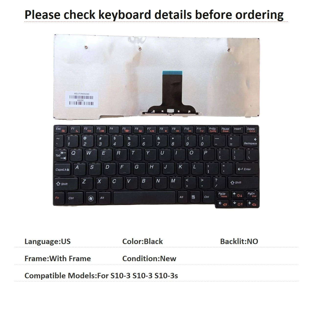 New US Language  Keyboard For Lenovo S10-3 S10-3 S10-3s Notebook PC Replacement Keyboard
