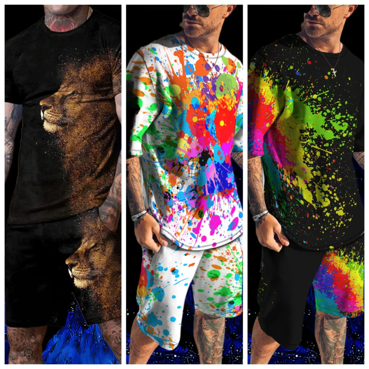 

25 Summer Hot-selling Fashion Trend Casual 3D Printing Men's Suit Breathable Quick-drying Comfortable Men's T-shirt Shorts Suit
