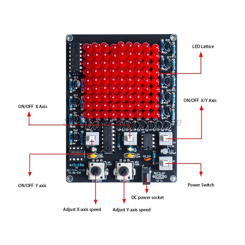 9x9 matriz de pontos 81 leds perseguindo projeto de solda prática diversão kit diy kits de solda eletrônica DC5-9V led rastreamento luz jogo kit