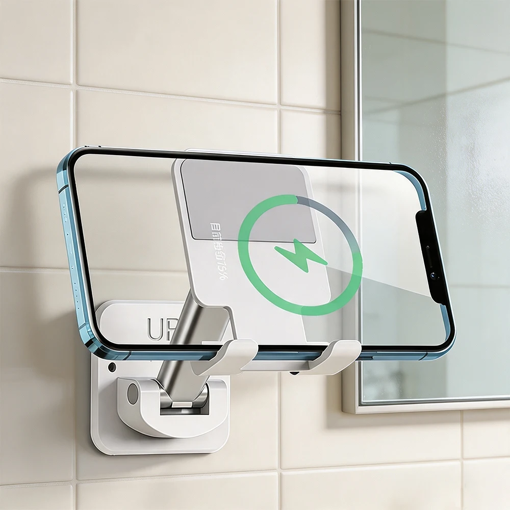 Klebe-Handyhalterung ohne Bohren – Faltbar 360° ° Wandhalterung für Badezimmer/Küche/Schreibtisch, Live-Streaming & freihändige Nutzung – Detail 3