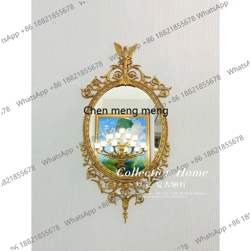 French retro villa living room entrance mirror oval European hollow luxury decorative mirror