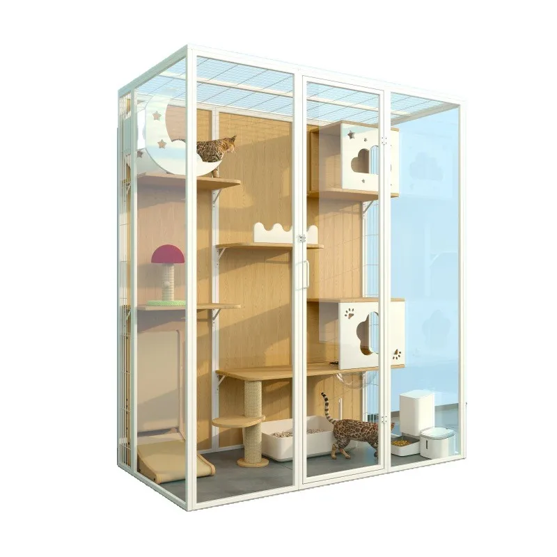 

Cat nest cage villa large indoor cat house glass room panoramic family cat house