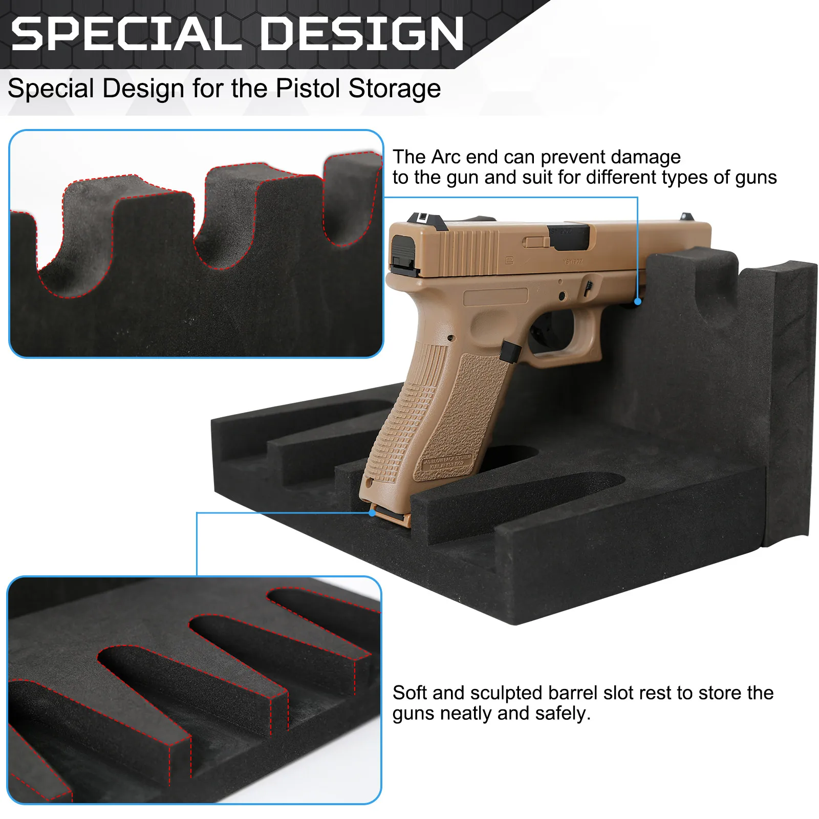 4 Slots Gun Stand Modular Density Foam Handgun Safe Display Stand Magazine Rack Gun Model Universal Pistol Rack Hunting Gun Safe