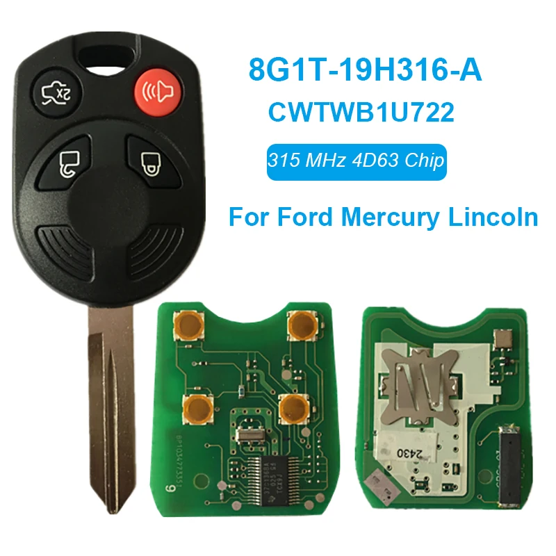 CN018092 Remote Head Key CWTWB1U722 For Ford Escape Expedition Mustang Taurus Fob 315Mhz 4D63 80BIT Chip