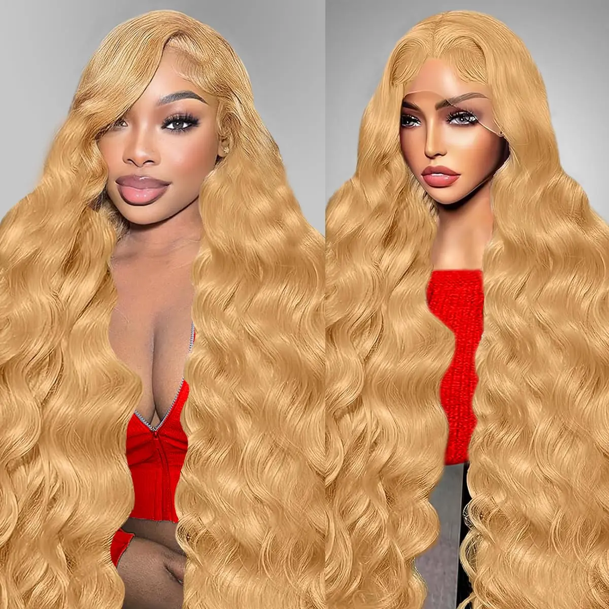 

200% Density Honey Blonde 13x6 HD Lace Front Wig Human Hair 34 Inch Body Wave Lace Frontal Wigs Human Hair Pre Plucked 27#