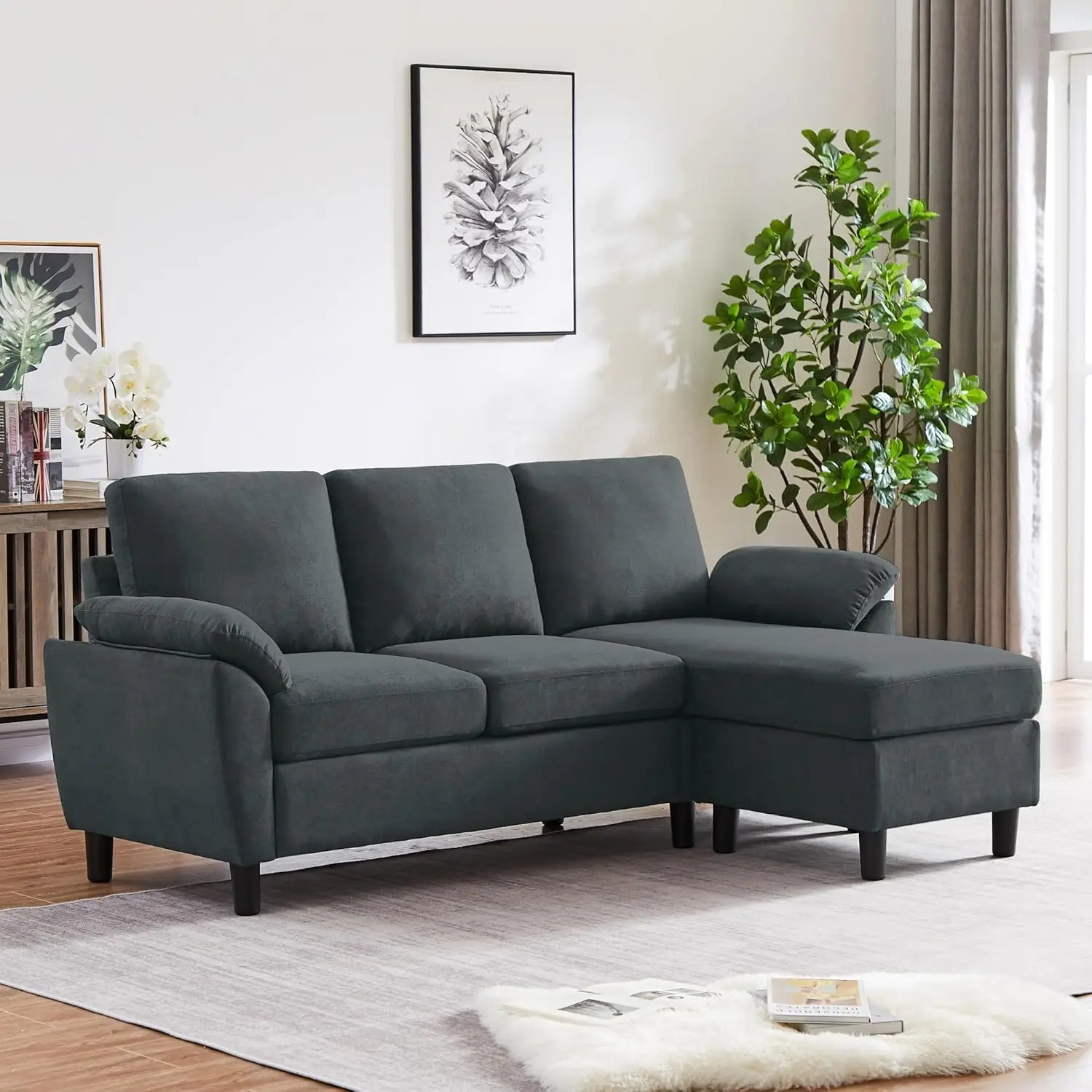 

79" Convertible Sectional Sofa, Modern L Shaped 3 Seat Couch w/ Reversible Ottoman for Living Room, 42.13"D x 79.53"W x 34.25"H