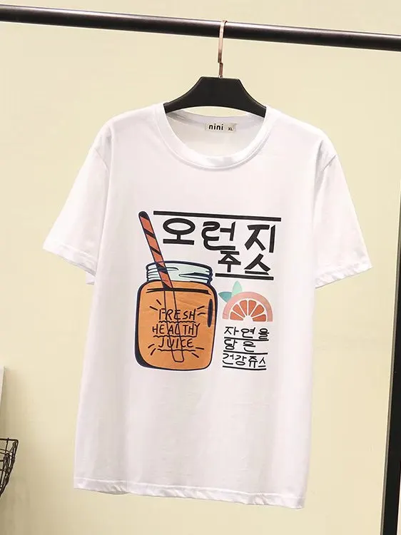 

Повседневный спортивный топ с мультяшным принтом, женская хлопковая футболка большого размера Fat MM ort Sve, летняя свободная футболка Street Sle