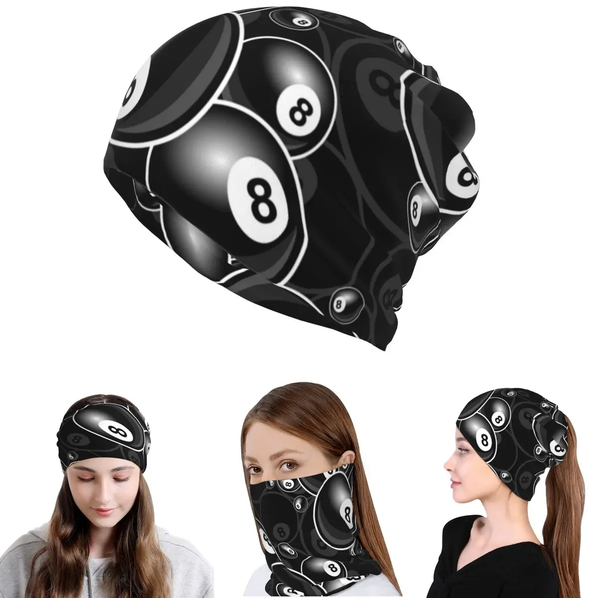 

Billiards Black 8 Ball 8-Ball Black And White Bandana Neck Cover Face Scarf Headwear Beanies Hat for Men Women Adult Washable