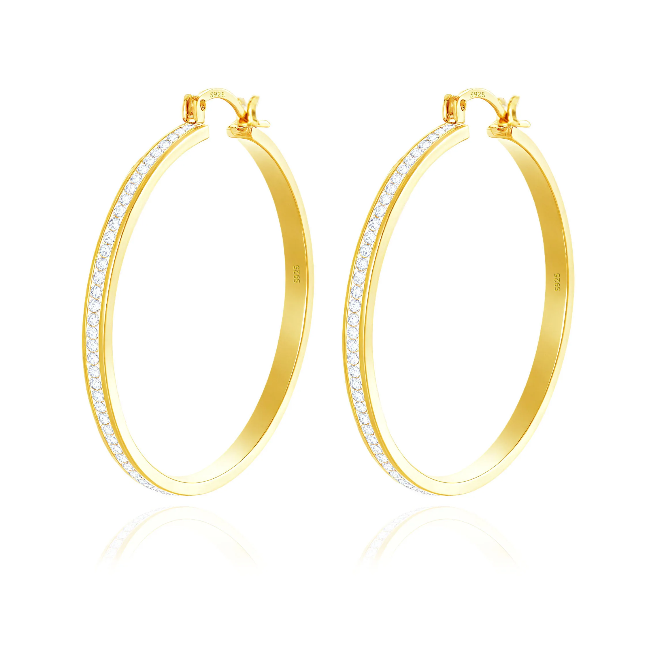 

Sparkling Large Crystal Hoop Earring for Women - S925 Sterling Silver 14K Gold Plated Hypoallergenic Jewelry Gifts,30/40/50/60mm