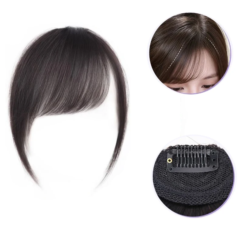 Synthetic Slanted Bangs Black Fake Hair Extension Clip in Hairpieces Accessories For Women