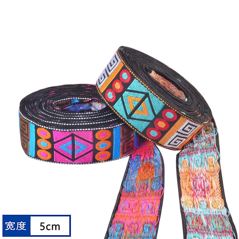 2Meters 5cm Width Jacquard Ribbon Woven Webbing Tape Ethnic Trim Embroidered Lace DIY Garment Curtain Sewing Accessories Farbic