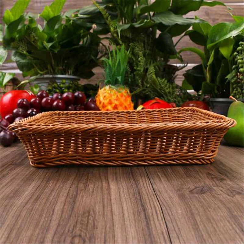2 Pcs Rectangular Basket for Table or Counter Display for Bread,Fruits and Vegetables Wicker Baskets for Markets,Bakery-A09G