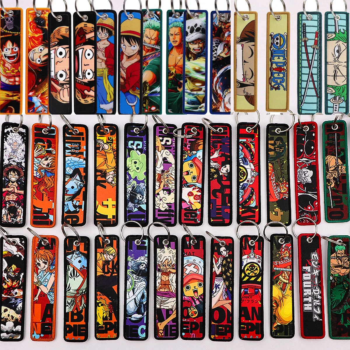 

Anime One Piece Embroidery Key Fobs Manga Key Tags Keychains for Women Men Car Keyring Cosplay Accessories Chaveiro Fans Gift