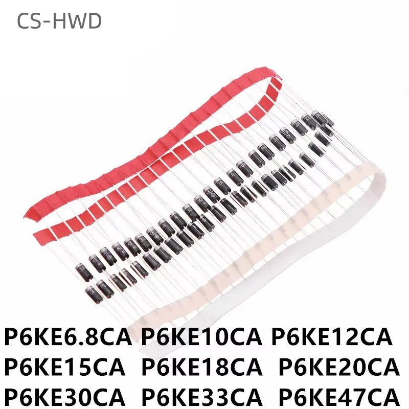 20PCS P6KE6.8CA DO-15 P6KE10CA TVS Diode P6KE18CA P6KE20CA P6KE12CA P6KE13CA P6KE15CA P6KE30CA P6KE33CA P6KE47CA P6KE100CA 6.8V