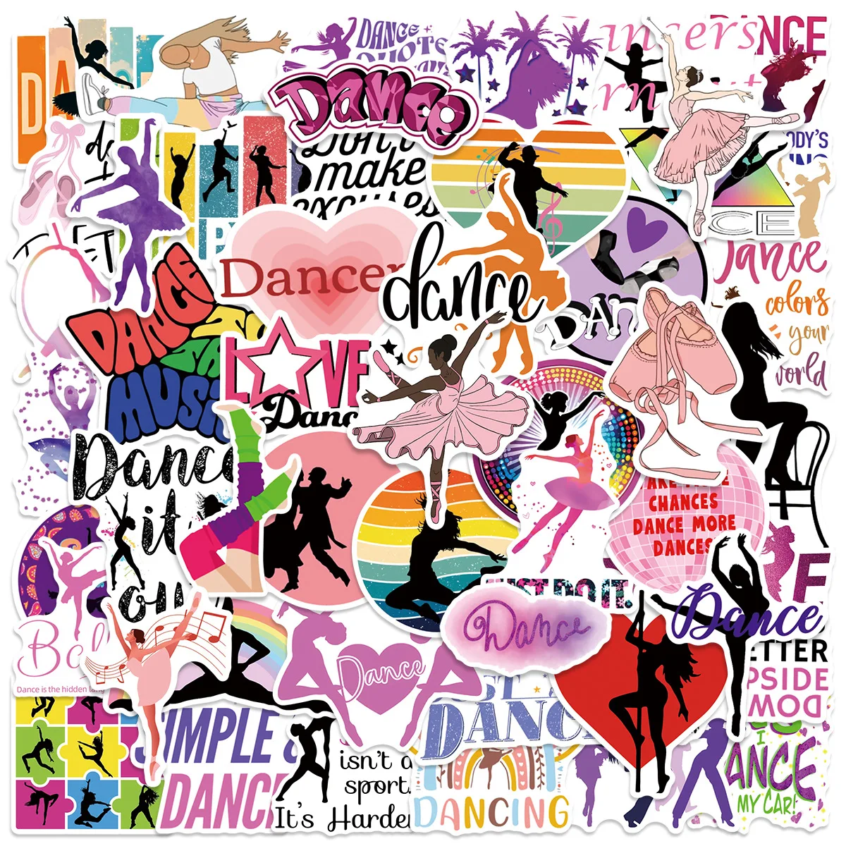 10/50PCS Dancing Ballet Pole Dance Text Colorful Neon Cartoon DIY Decorative Waterproof Stickers Kids Toy