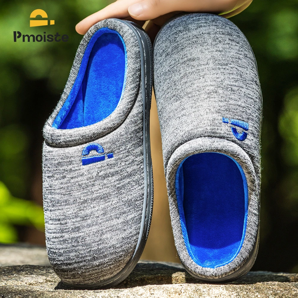 Men's Home Warm Slippers Garden Non slip Memory Foam Cushion Living Room Soft Bedroom Comfortable Male Indoor House Shoes Winter