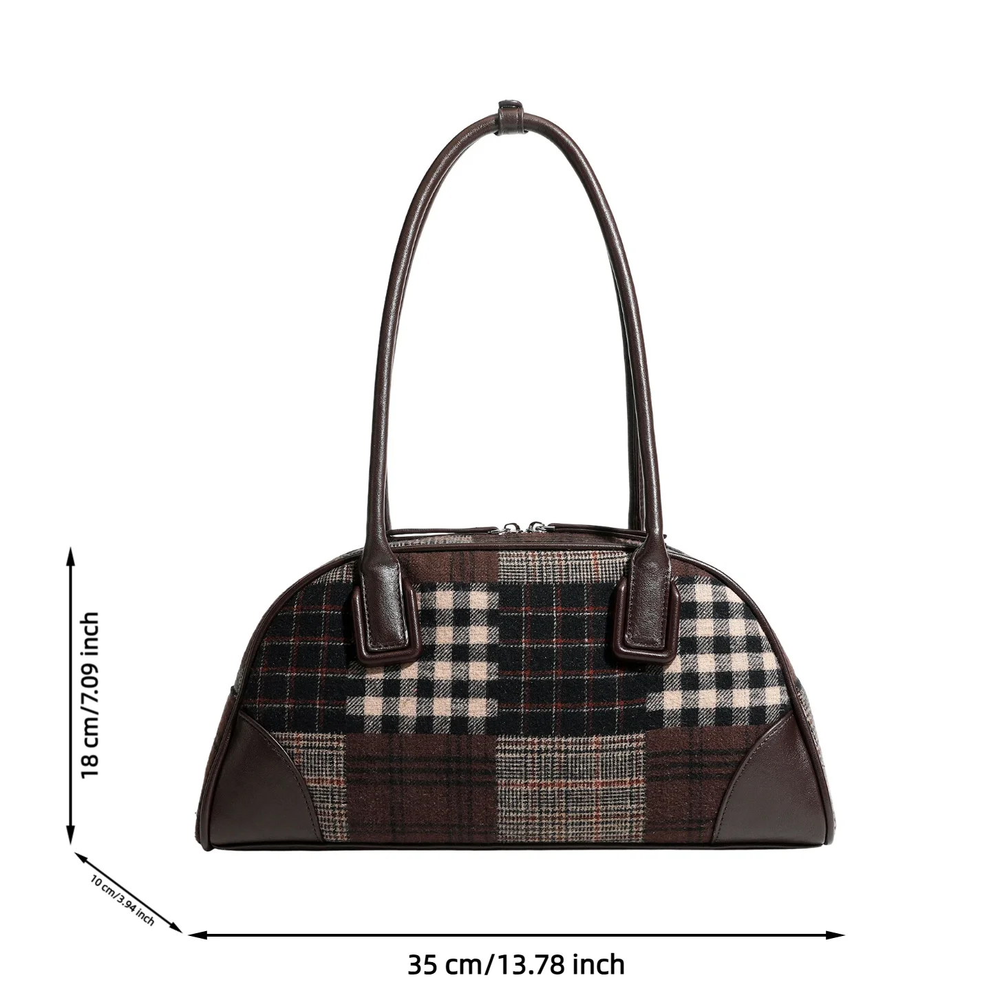 Vintage Plaid Underarm Bag Retro Fabric Shoulder Purse Checked Bowling Handbag Large Capacity Commute Tote for Women view 6