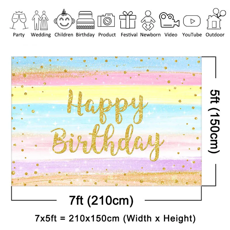 Mocsicka วันเกิดฉากหลังสายรุ้งงานเลี้ยงวันเกิดพื้นหลังเด็กผู้ใหญ่ภาพสตูดิโอถ่ายอุปกรณ์ประกอบฉากของตกแต่งงานปาร์ตี้แบนเนอร์