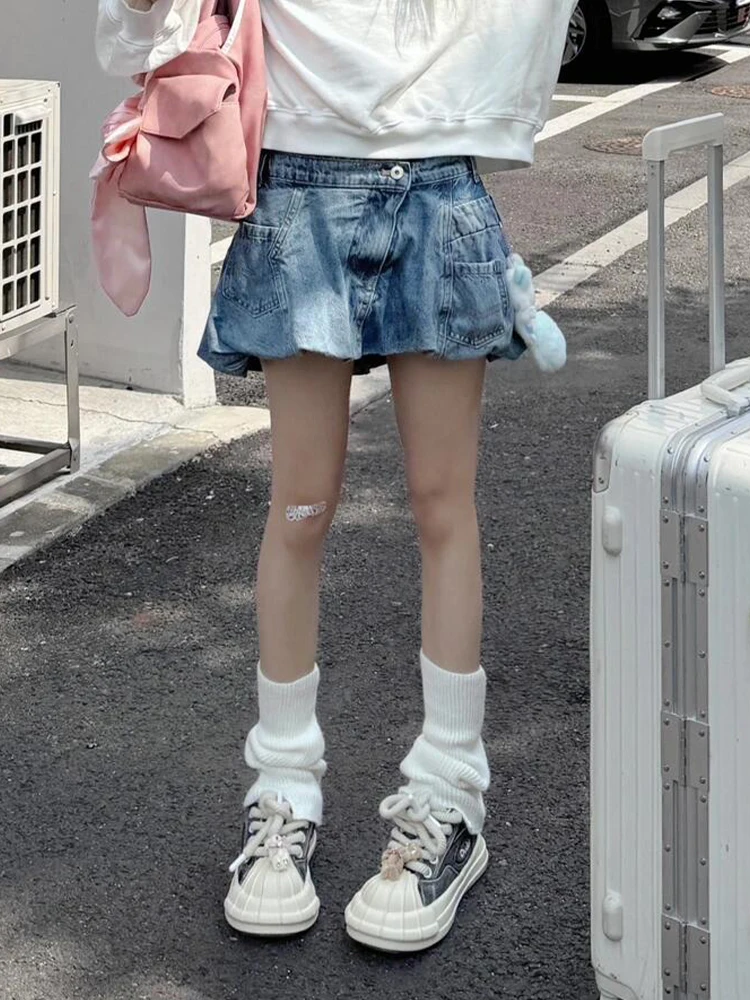 

Американская джинсовая юбка в стиле High Street с пэчворком, женская, весенняя новинка, модная, пышная, укороченная, трендовая