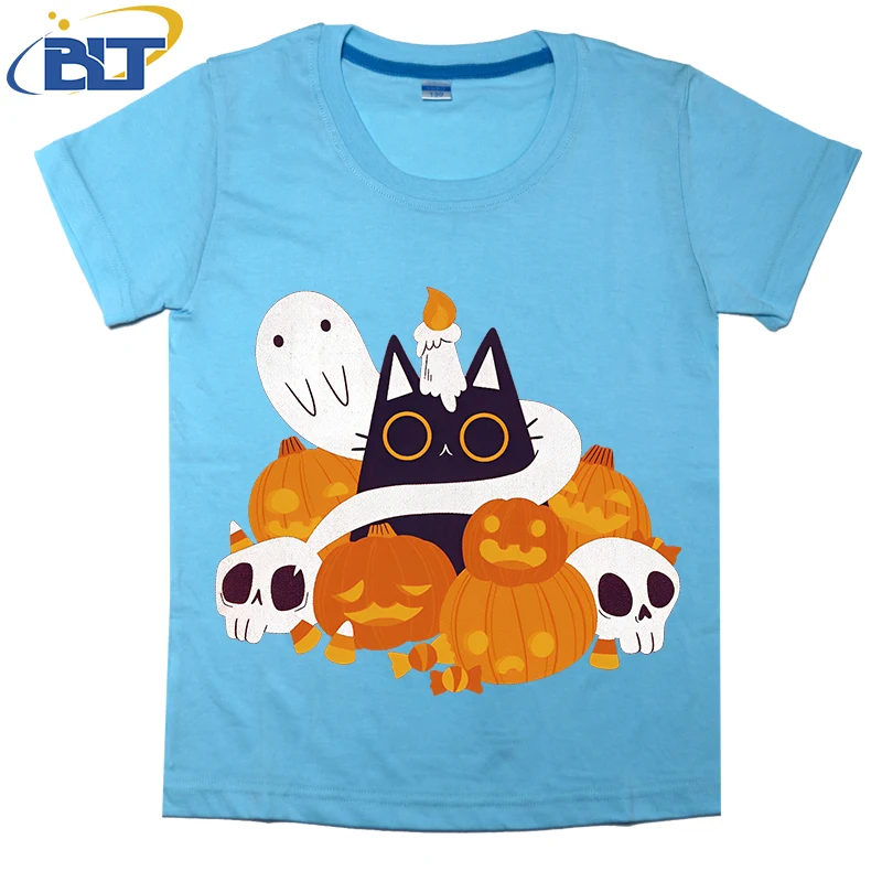 

Pumpkin Cat Printed Children's T-shirt Summer Cotton Short Sleeve Casual Tops Suitable for Boys and Girls