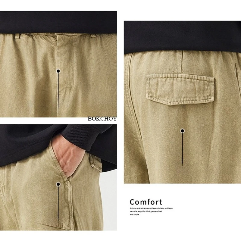 2026 Autumn New Straight Casual Cargo 100% Cotton Pants for Men Clothing Multi-pockets Outdoor Loose Trousers GF258316 view 5