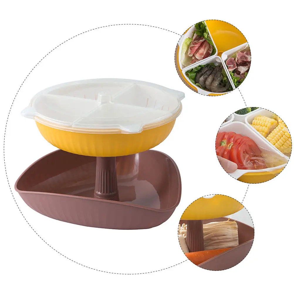 

Hot Pot Food Holder Double Layer Drain Basket Plastic Storage Container Fruits Vegetables Kitchen Supplies Yellow Pink