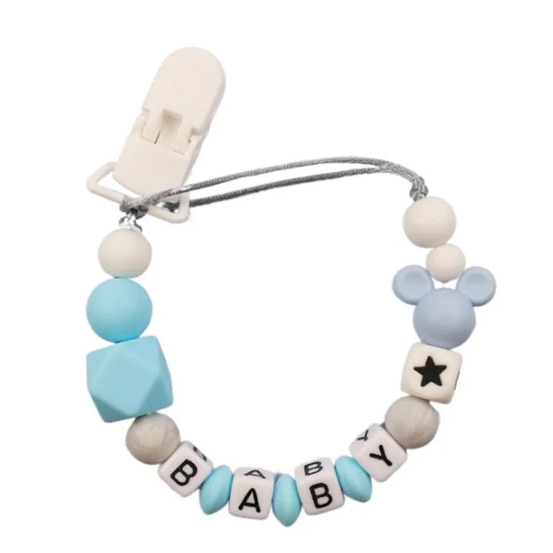 Nome personalizzato per bambino Clip per ciuccio in silicone Ciuccio per neonato Catena per dentizione sicura Massaggiagengive Accessori per catena porta ciuccio