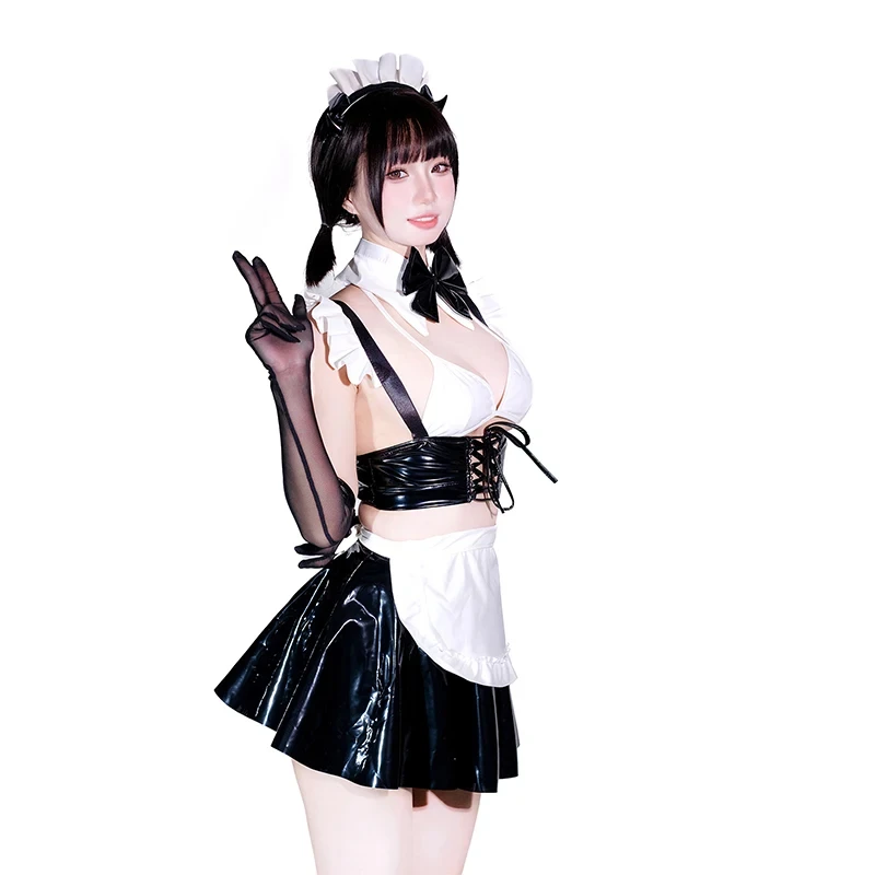 Lolita Maid niebieskie archiwum kostiumy Cosplay kobiety seksowna kostium króliczka skórzane body uszy królika jednolite Halloween na imprezę kobiet