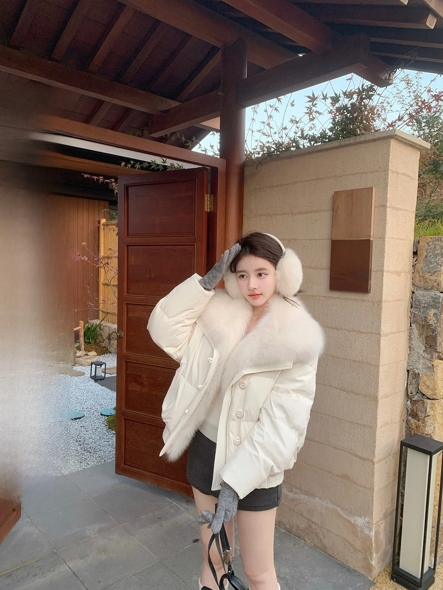 

ese Snow Peak Du down Jaet ort Warmth White Goose down Coat Large Fur Collar Casual Sle Winter Outerwear