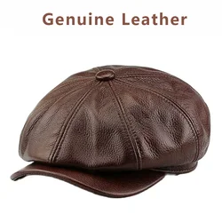 Winter Autumn Real Leather Newsboy Cap For Men British Style Artist Cap Outdoor Street Fashion Women Hat Leisure Beret Caps