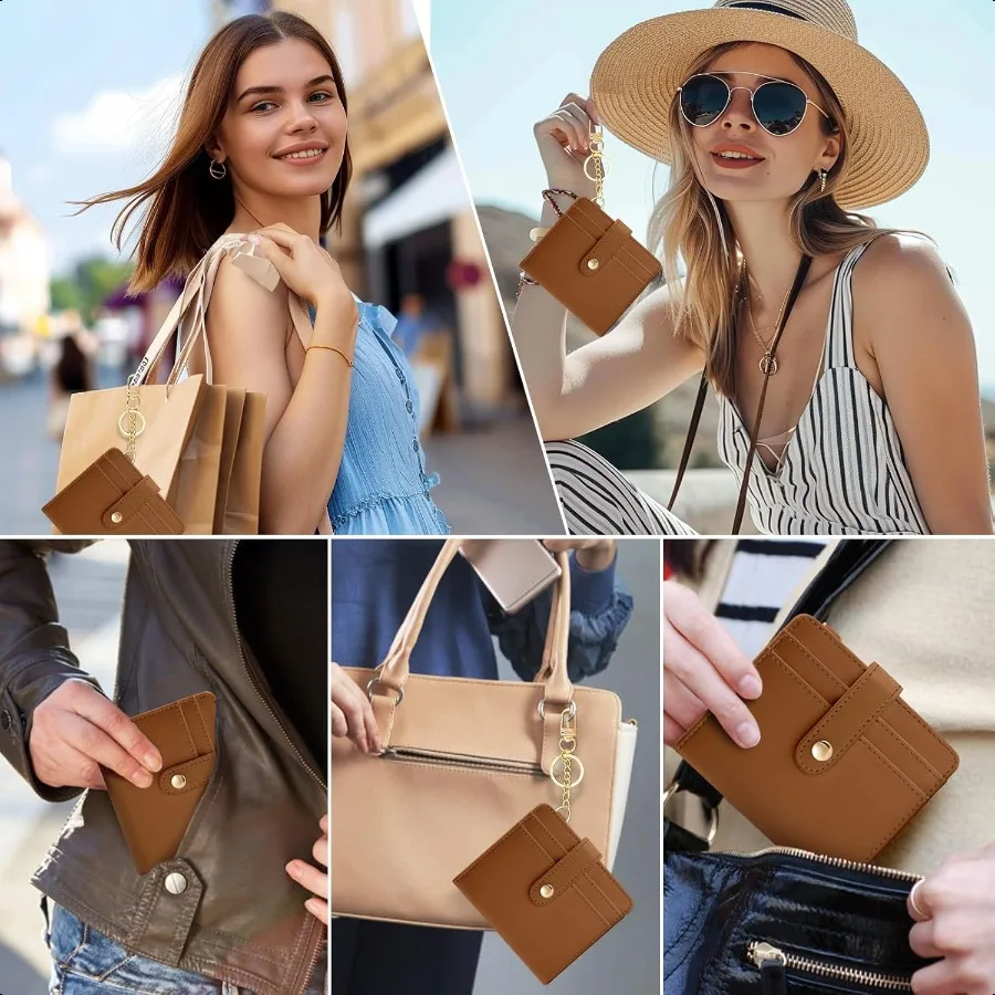 Caramel Rfid Ladies Wallet Small Slim Thin Compact Credit Card Women Wallet PU Leather Bifold Cash Zipper Coin Pocket ID Window