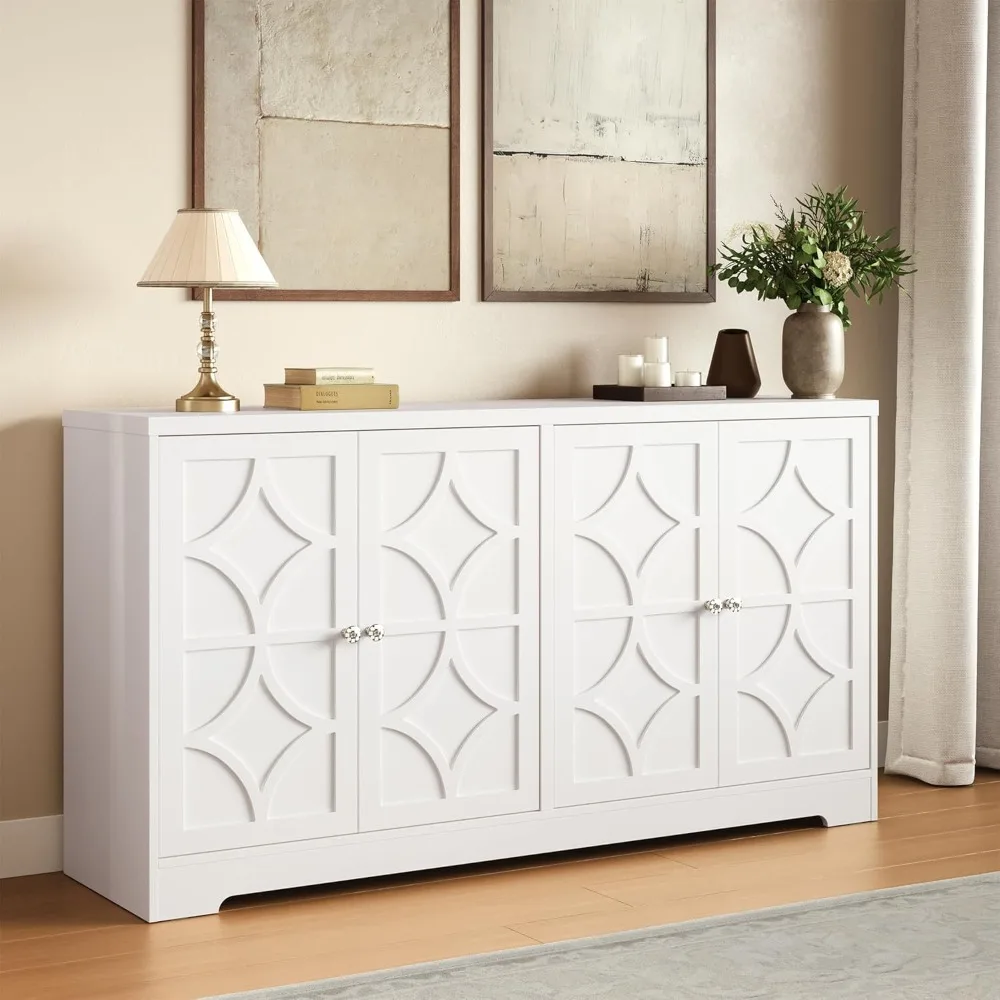

Sideboard Buffet Cabinet, 56" Modern Credenza with 4 Doors and Adjustable Shelves, Large Wood Console Media for Kitch