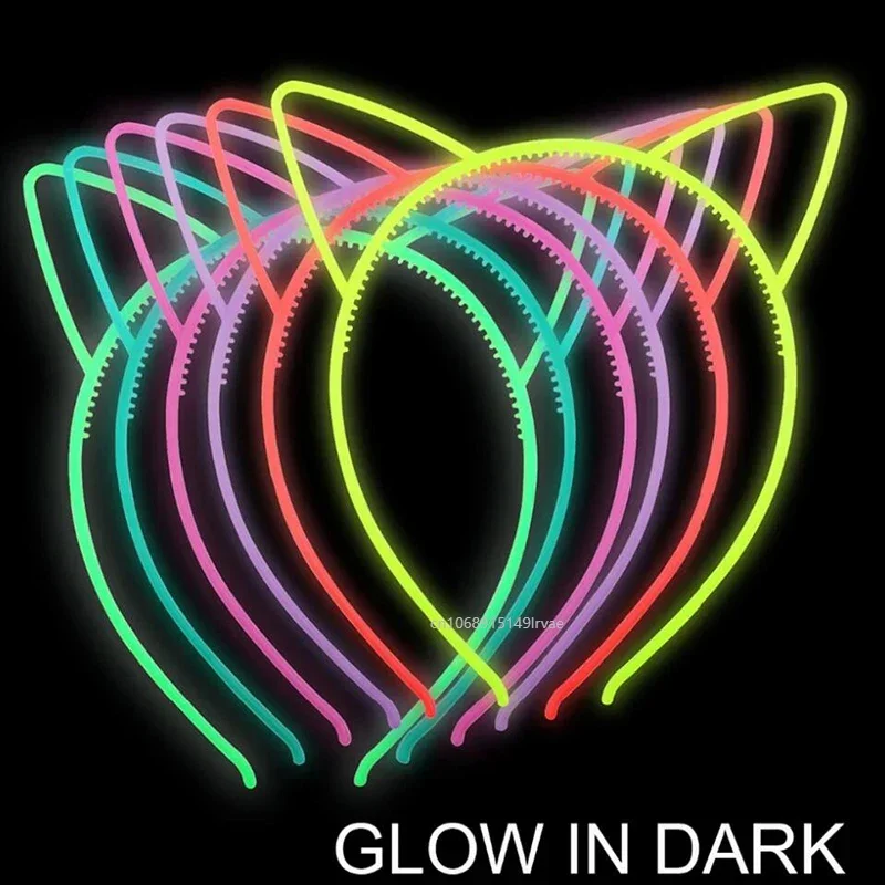 5pcs Luminous Cat Ear Headband Fluorescent Hair band Glow in the Dark For Kids Girls Birthday Wedding Party Decorations