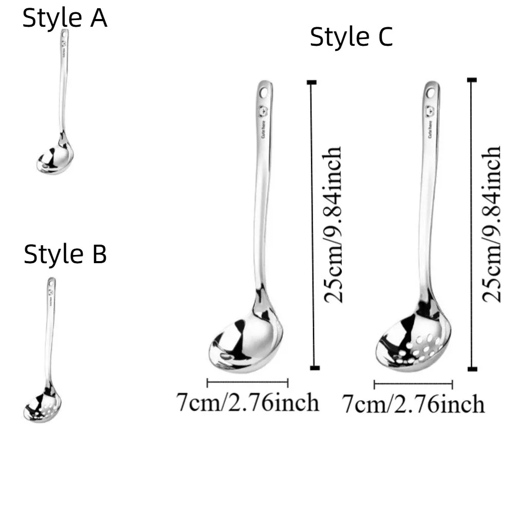 Stainless Steel Soup Ladle Long Handle High Temperature Resistance Soup Spoon with Hanging Hole Koala Pattern Slotted Spoon