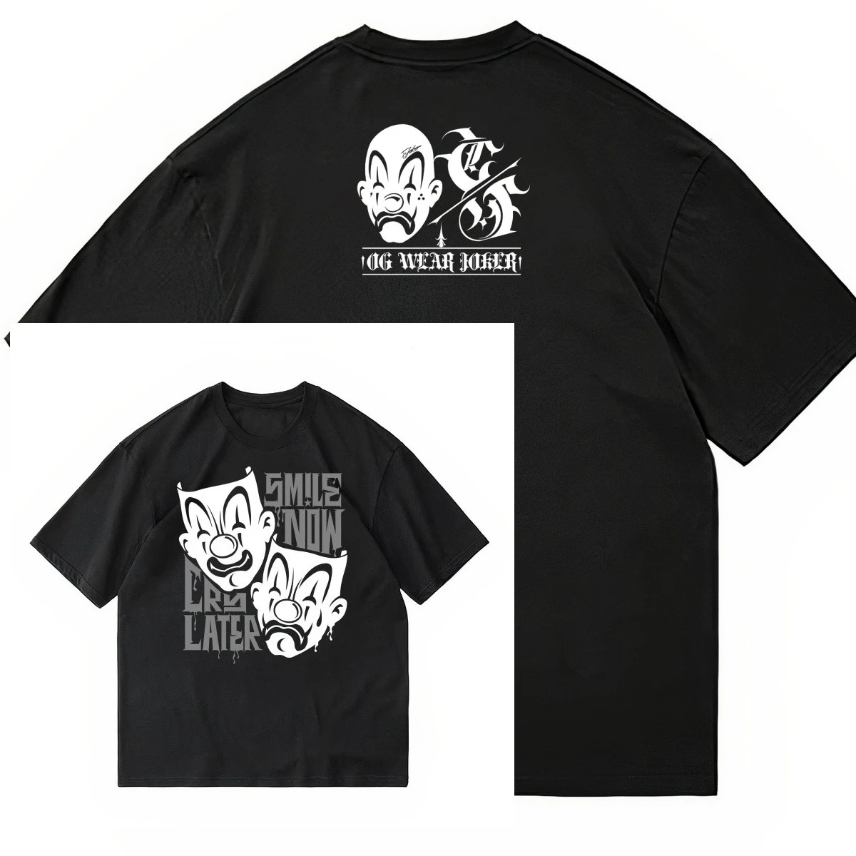 2026 American Fashion Brand Kano Floral Font Clown Gang Hip-hop English Mask Crying Smiley Face American Heavy Loose T-shirt