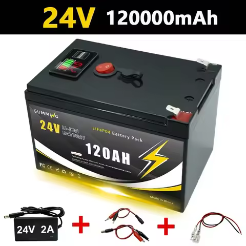 24V 120Ah Lithium LiFePO4 Deep Cycle Battery for Solar,Fish Finder,Lighting, Power Wheels, Off-Grid Applications Built-in BMS