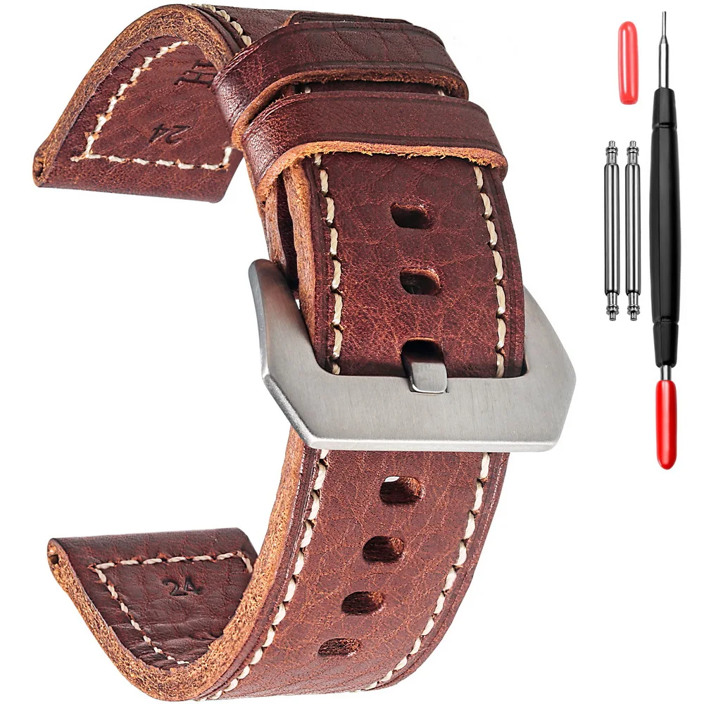 HEMSUT Italy Geunine Leather Watch Band 20 22 24 26MM Retro Vintage Handmade Cowhide Watch Straps For Men Women