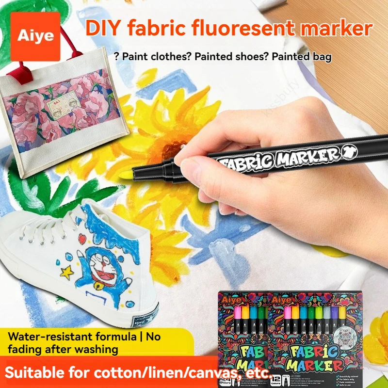 12/24 Colors Fabric Textile Markers Pens Set - Non Toxic, Indelible and Permanent Fabric Paint Fine Point Textile Marker Pen