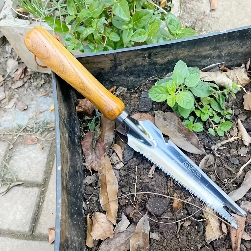 

5-in-1 manual weeding tool, 13.39 inch dandelion root extractor with cutting groove, durable wooden handle gardening manual tool