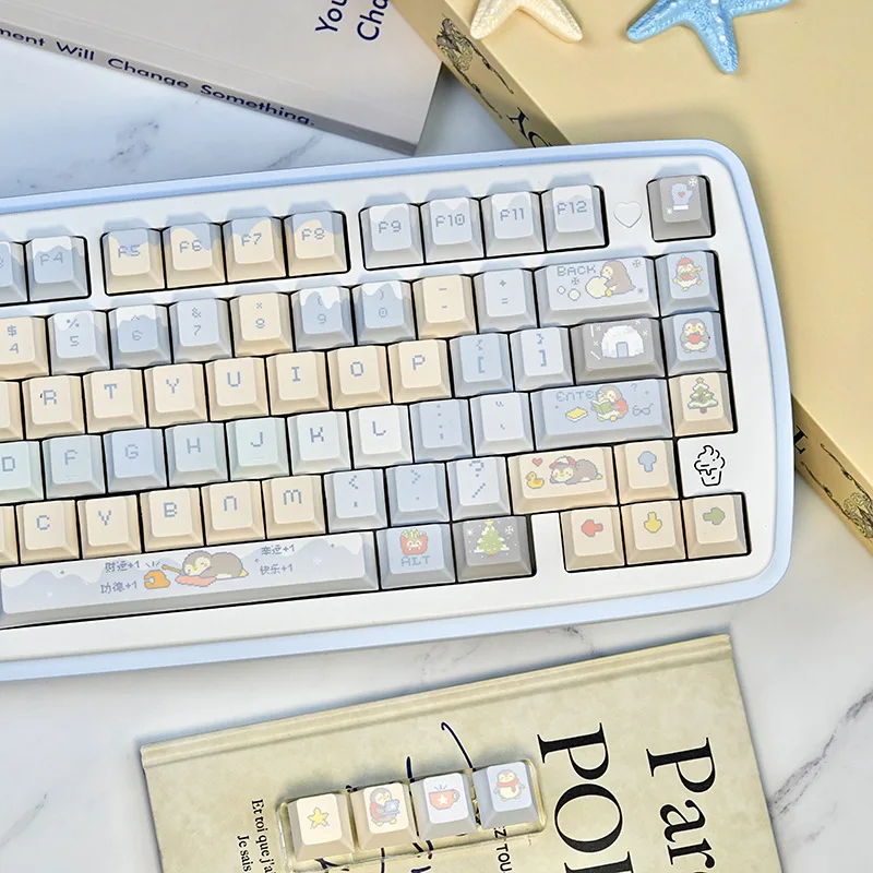 Pixel Penguin cute keycap PBT high value five-sided hot sublimation new original factory adapted mechanical keyboard 60-108