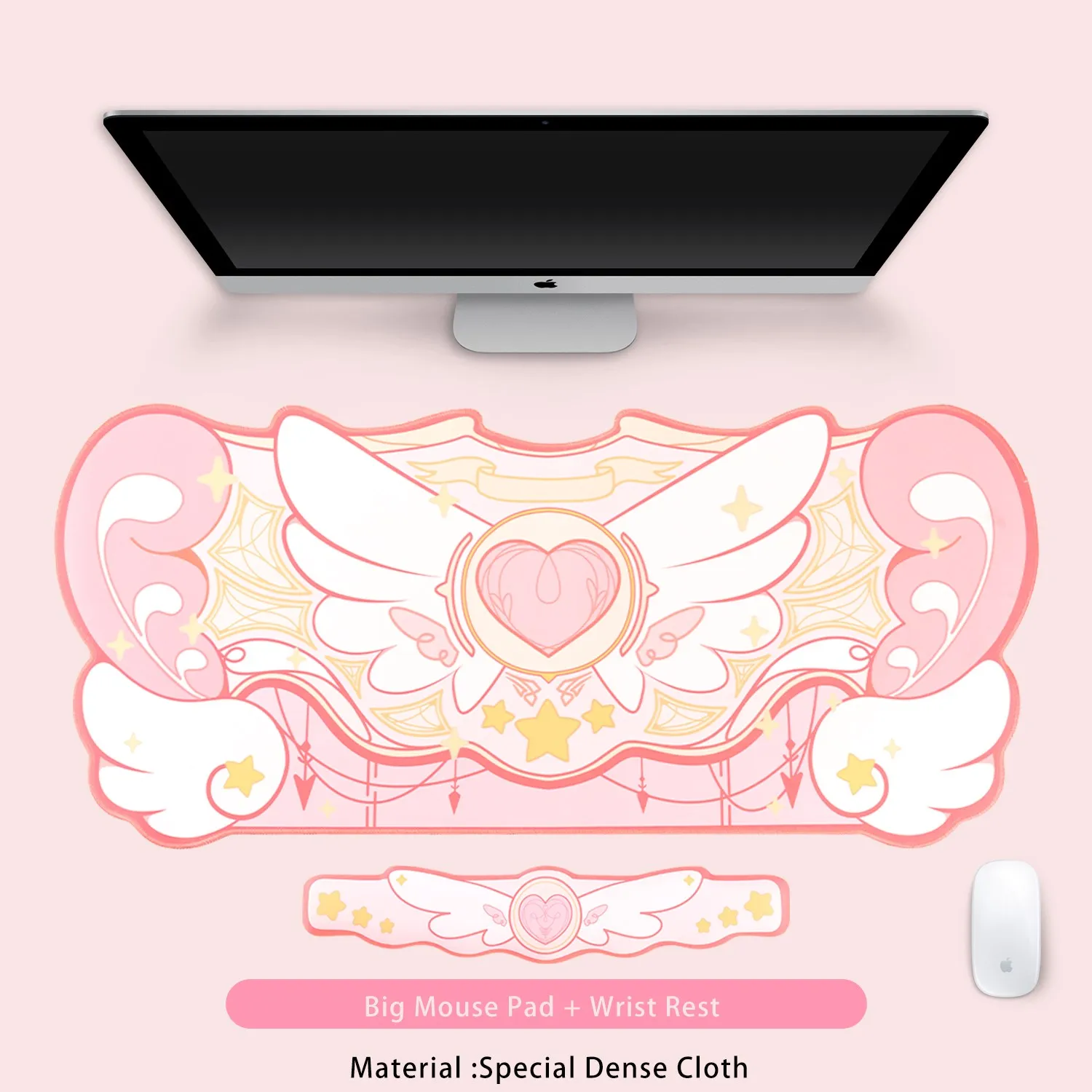 GeekShre tappetino per Mouse da gioco per Computer di grandi dimensioni 84*37cm Kawaii Pink Star Wings tappetino da scrivania tappetino da tavolo per ufficio tappetini impermeabili antiscivolo